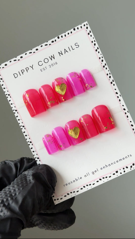 Heartbreaker | Jelly Gold Heart | Custom Press On Nails