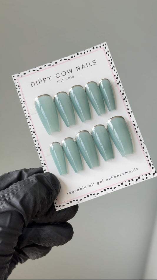 Cuff | Silver Chrome Syrup Teal | Custom Press On Nails