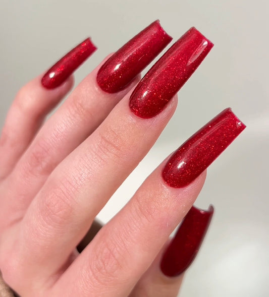 Red Ruby | Christmas Glitter Sparkle | Custom Press On Nails