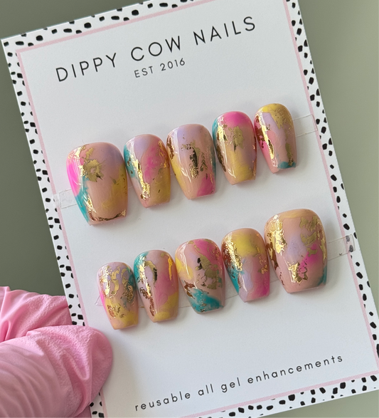 Abstract | Pastel Gold Foil | Custom Press On Nails