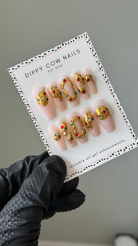 Treasure Chest | 3D Gold Chrome Swarovski | Custom Press On Nails