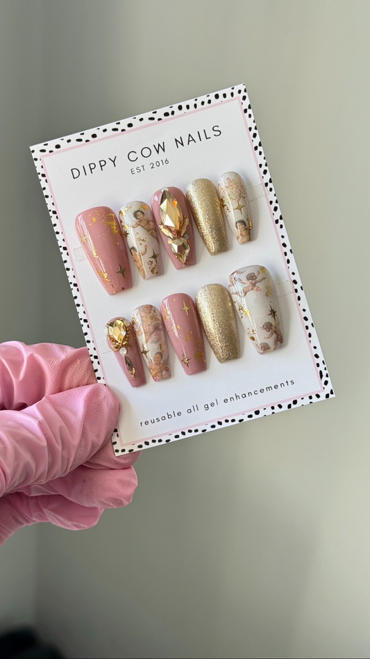 Guardian Angel | Black Cherub Angel | Custom Press On Nails