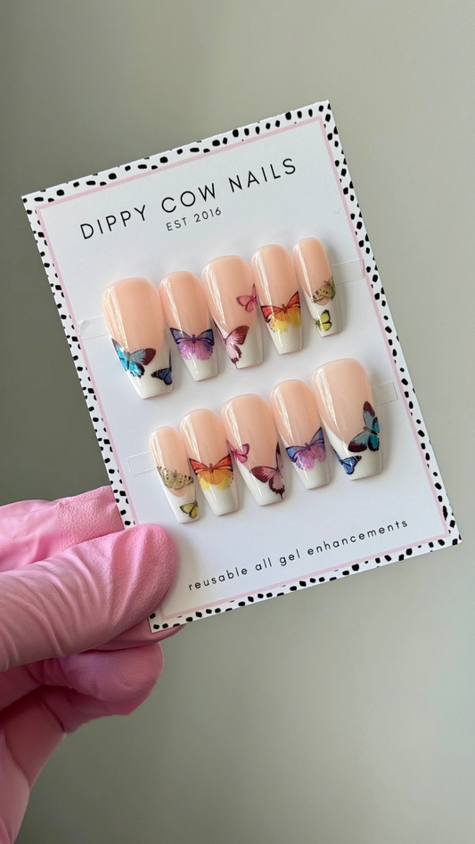 Mariposa | French Tip Butterflies | Custom Press On Nails