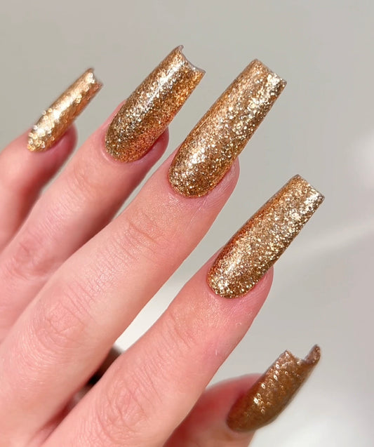 Gold Glitter | Christmas Sparkle | Custom Press On Nails