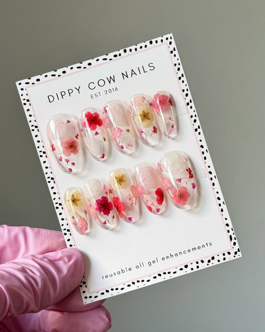 Petal | Pink Encapsulated Flowers | Custom Press On Nails
